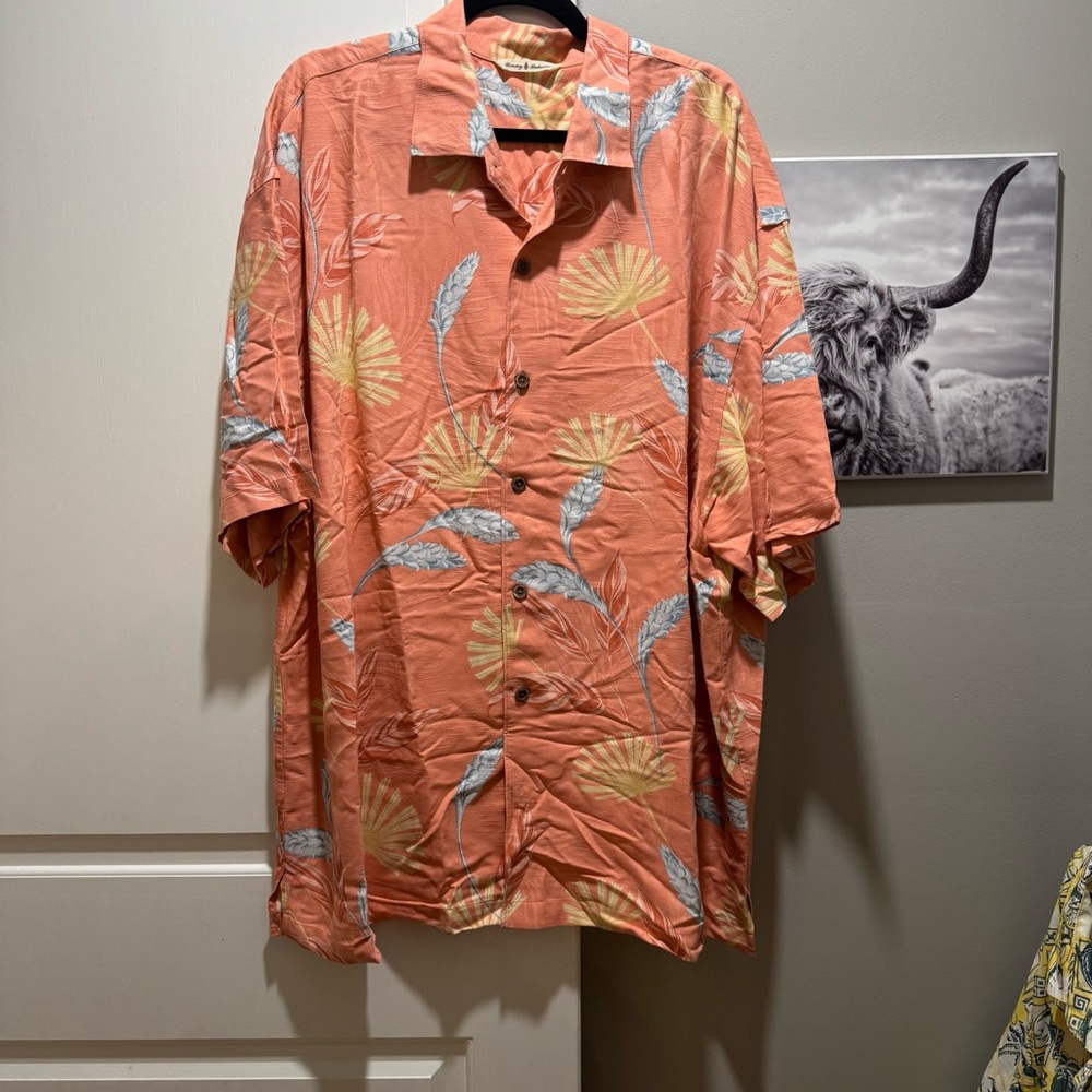 Tommy Bahama, Silk Blend, Tropical Print, Beach, Summer, Button Down Shirt 2XL